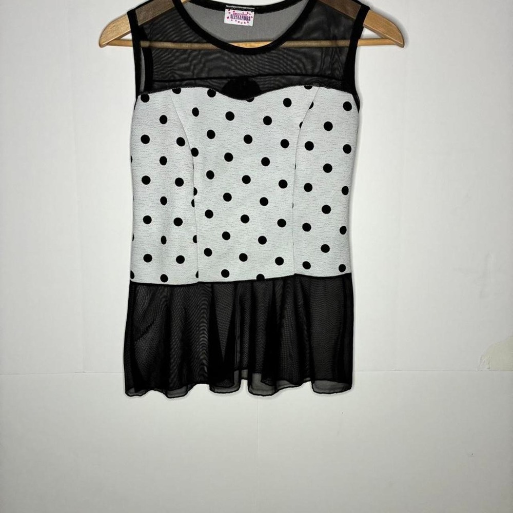 Black & white polka dot mesh blouse with bow detail